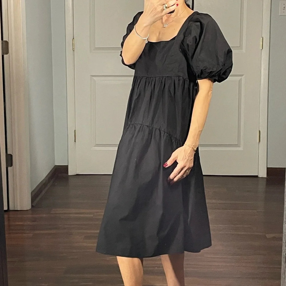 Know One Cares Black Puff Sleeves Tiered Dress size S - Picture 2 of 11